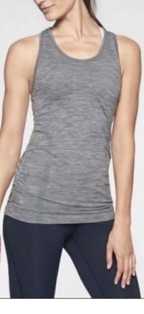 Athleta Heathered Gray Ruched Racerback Workout Tank Top Small